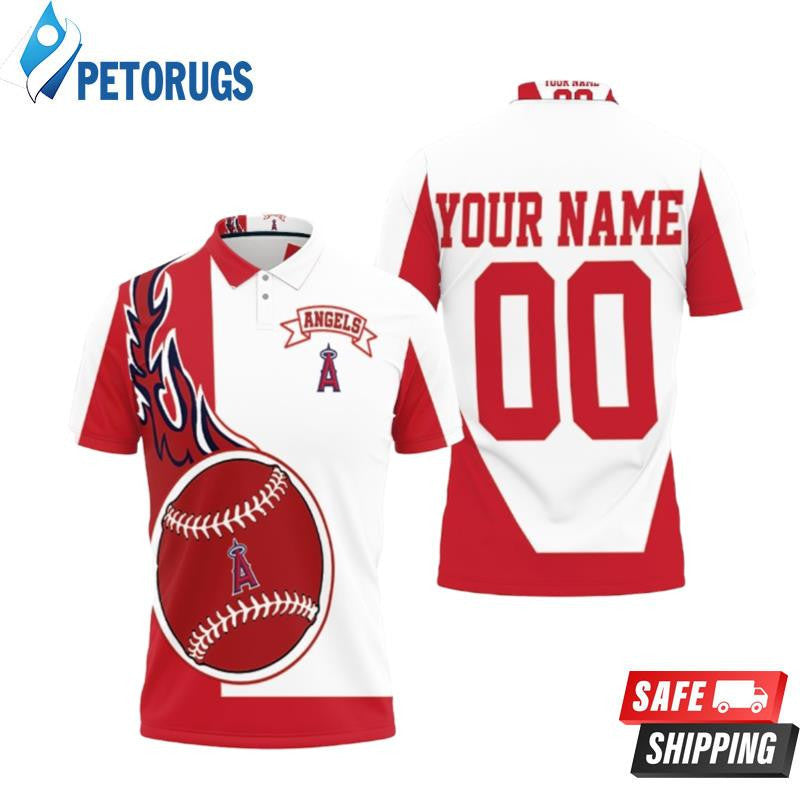 Los Angeles Angels Red And White Custom Name & Number Printed Polo Shirt