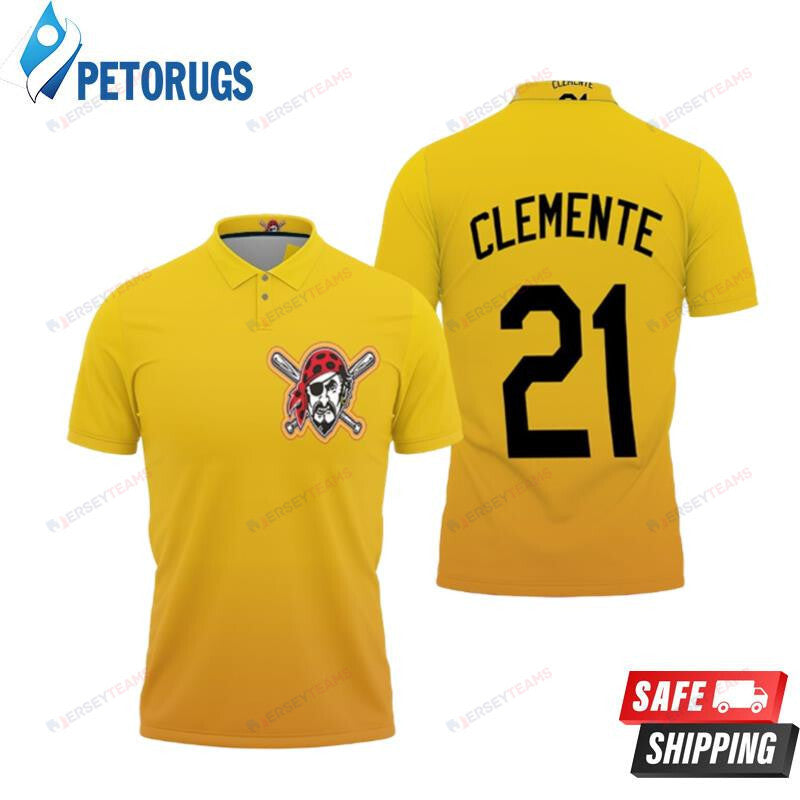 Pittsburgh Pirates Roberto Clemente #21 Great Player 2020 Baseball Team Logo Yellow Printed Polo Shirt