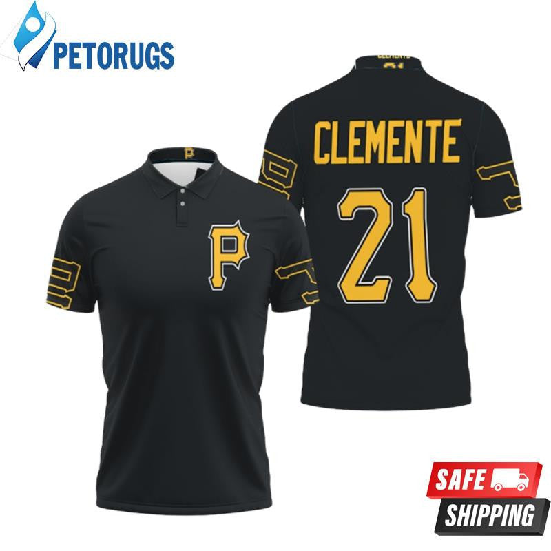 Pittsburgh Pirates Roberto Clemente 21 2020 Black Printed Polo Shirt