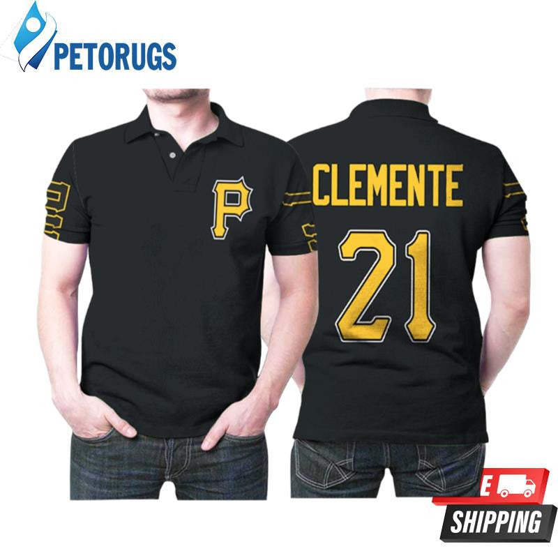 Pittsburgh Pirates Roberto Clemente 21 Great Legend 2020 Baseball Team Logo Black Style Printed Polo Shirt