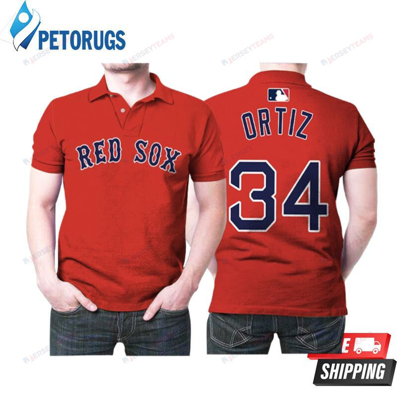 Boston Red Sox David Ortiz #34 Great Player Baseball Team Red Vintage Printed Polo Shirt