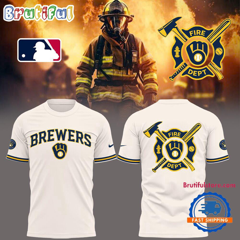 Milwaukee Brewers x Firefighter Appreciation Night Limited Edition All Over Printed T-shirt - Cream