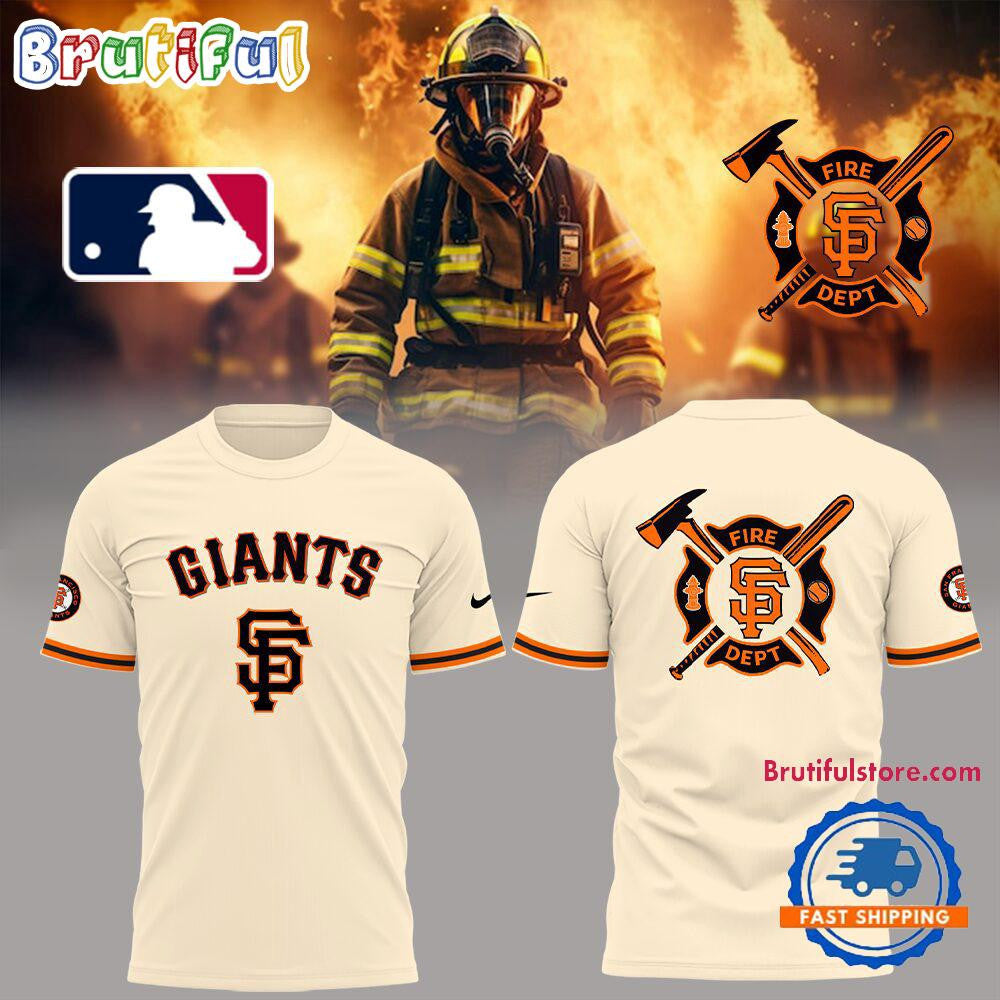 San Francisco Giants x Firefighter Appreciation Night All Over Printed T-shirt - Cream