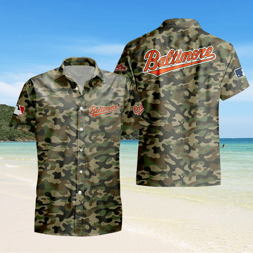Baltimore Orioles Camo Hawaiian Shirt - Green