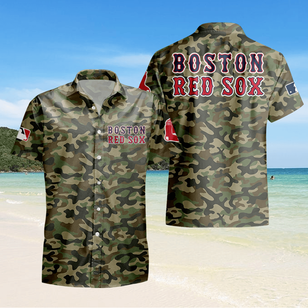 Boston Red Sox Camo Hawaiian Shirt - Green