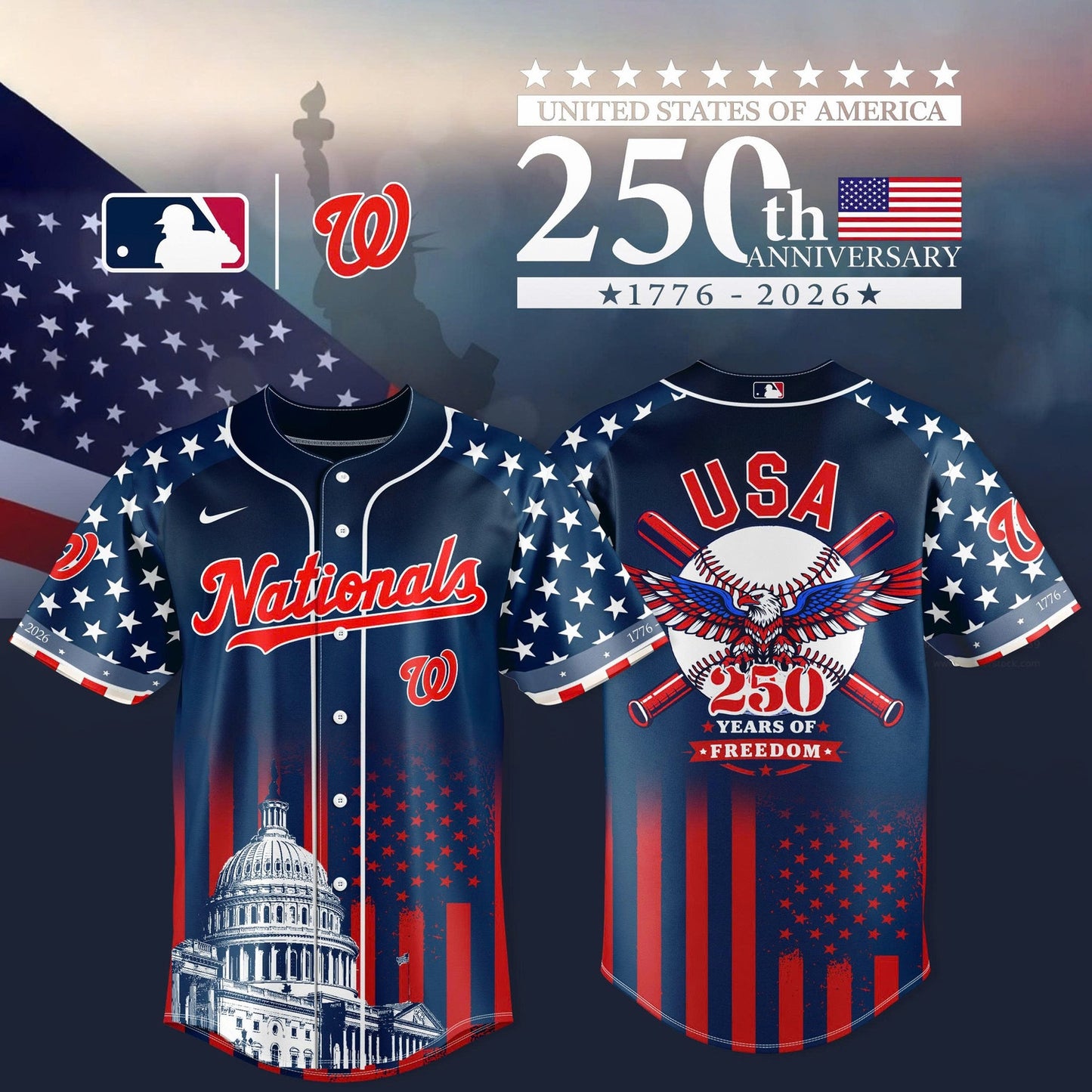 Washington Nationals 250th Anniversary of the United States Limited Shirt 3D Baseball Jersey - Navy