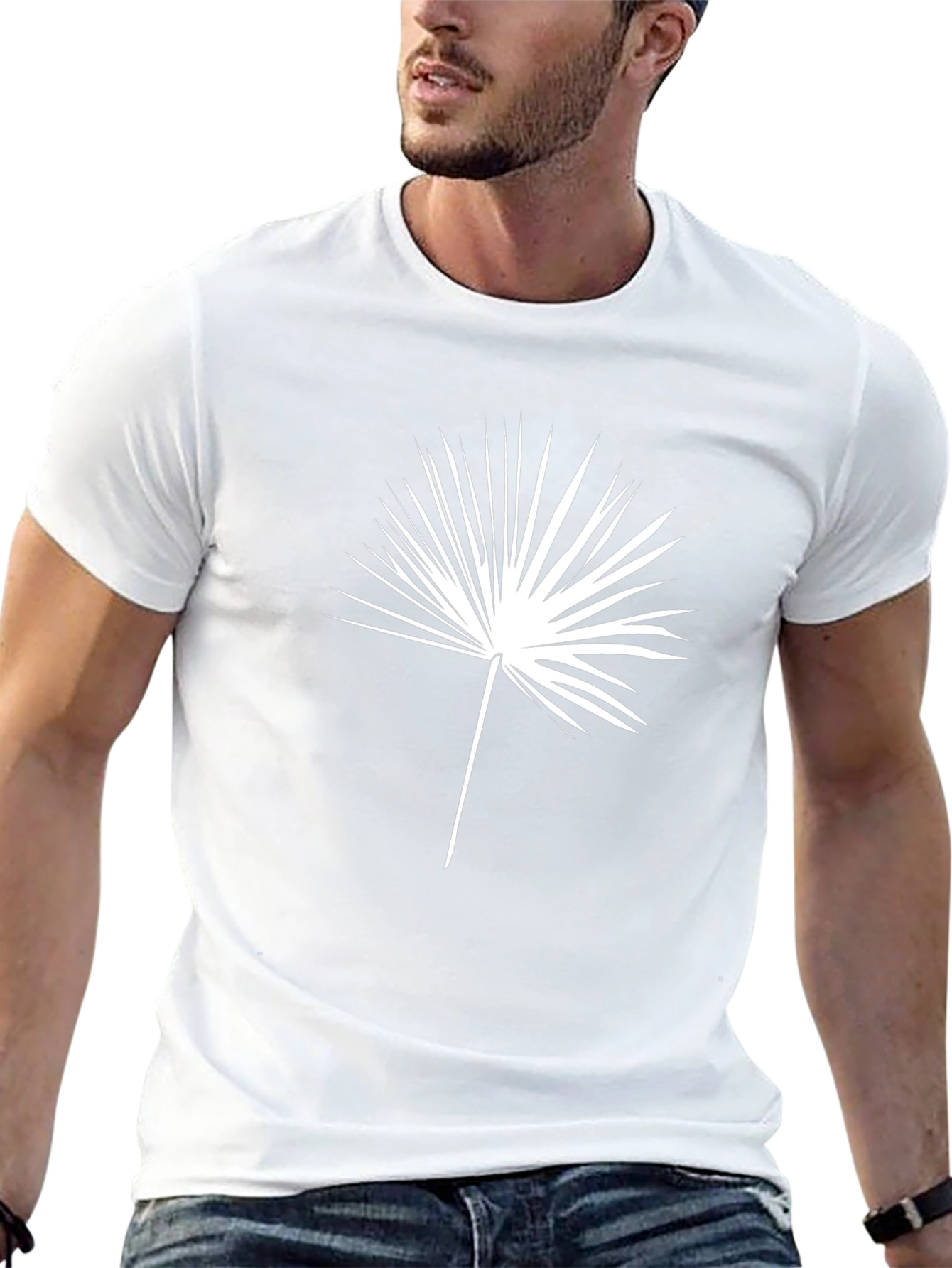 Mens Black T-Shirt with Palm Leaf Design