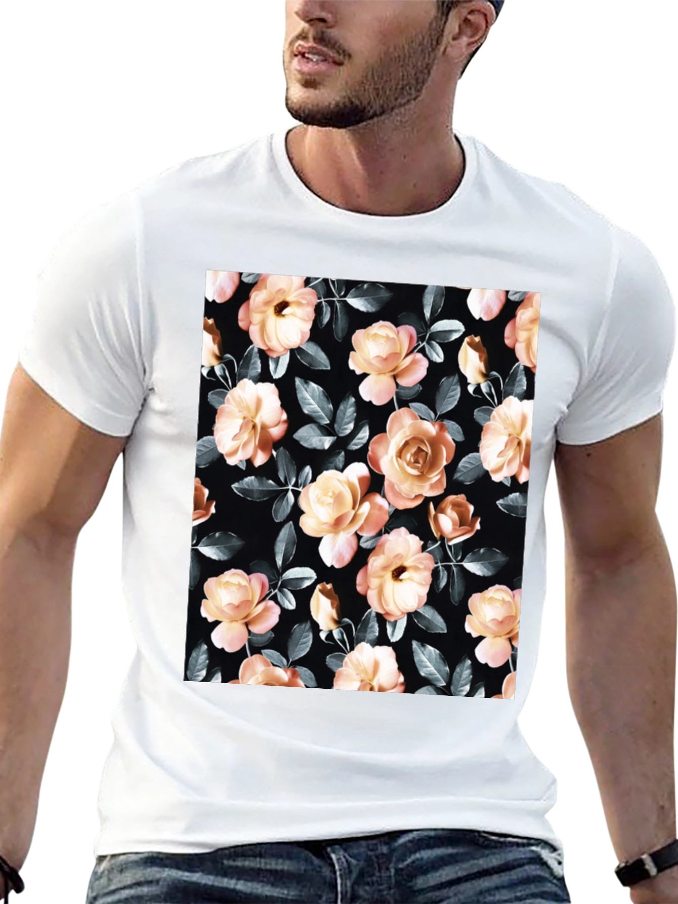 Floral Rose Print Black T-Shirt