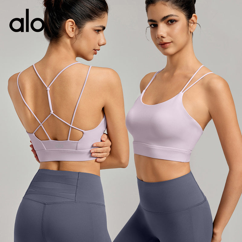 Alo Yoga Bare Sensual Fine Shoulder Strap Sexy Crossed Back Yoga Tank Top Fitness Bra