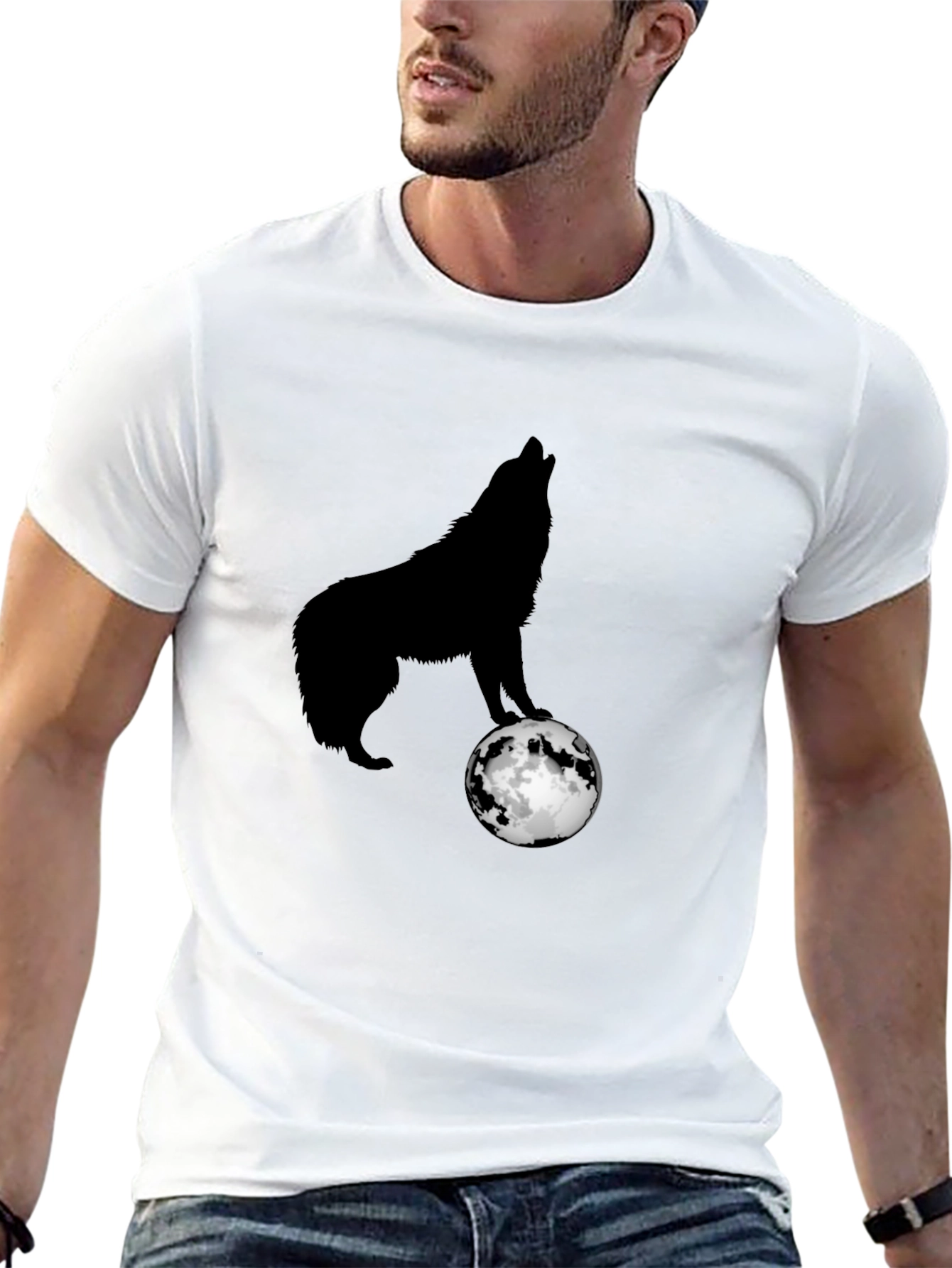 Wolf Howling at Moon Graphic T-Shirt - Black