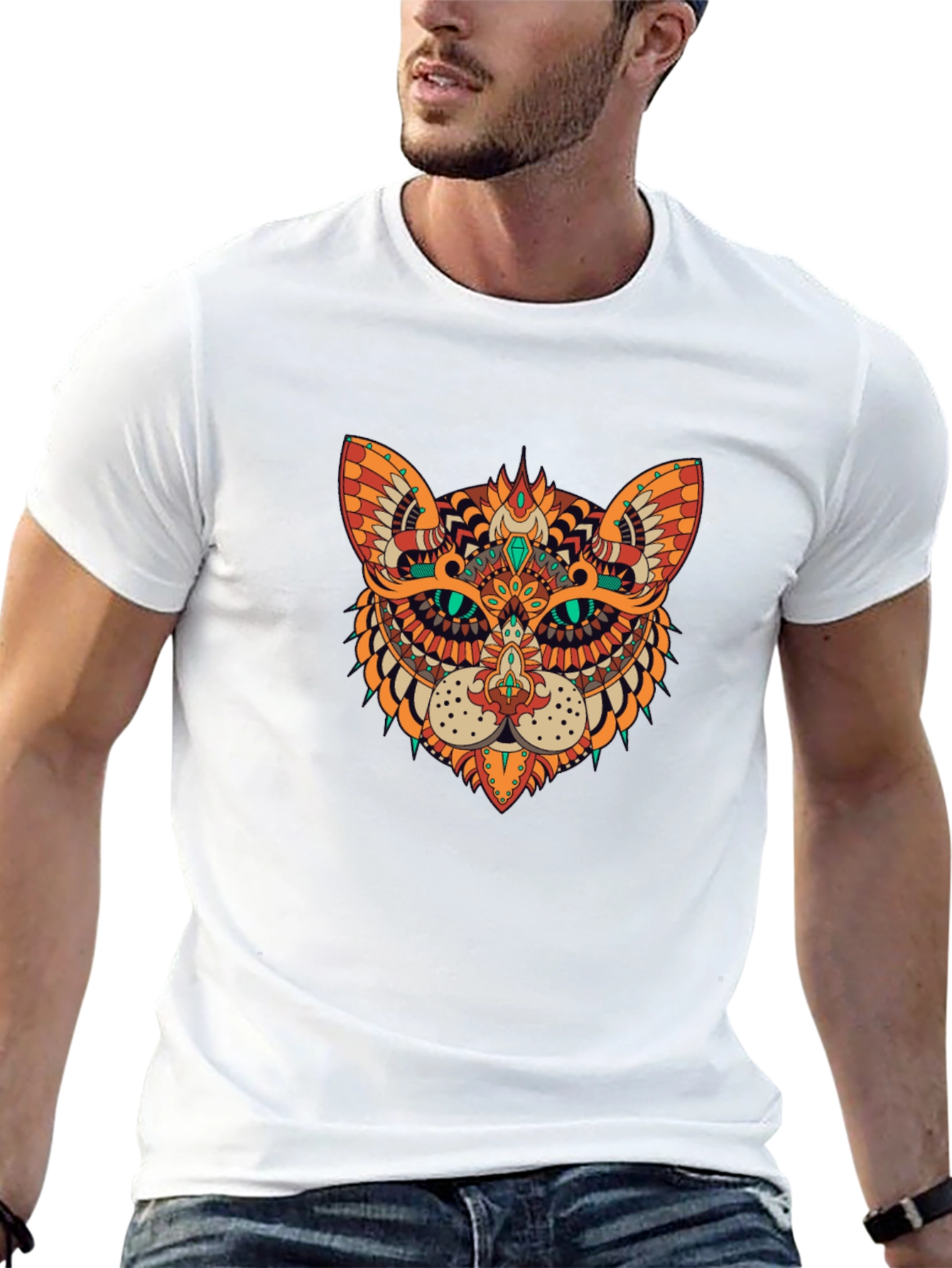 Ornate Cat Graphic Black T-Shirt