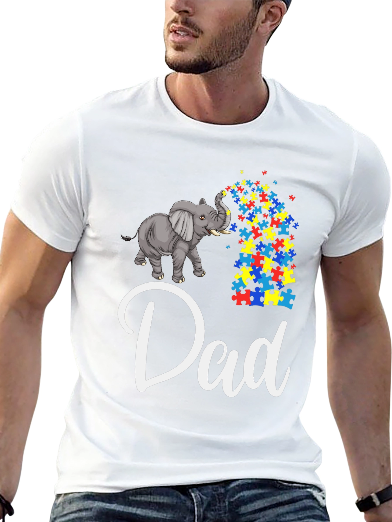 Autism Awareness Elephant Dad T-Shirt