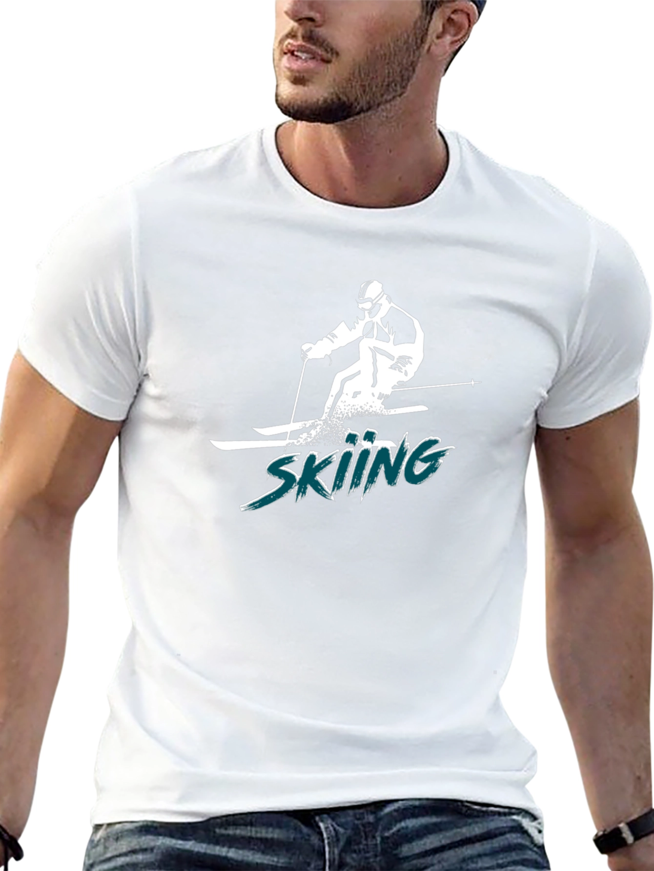 Skiing Graphic Tee - Black Cotton T-Shirt