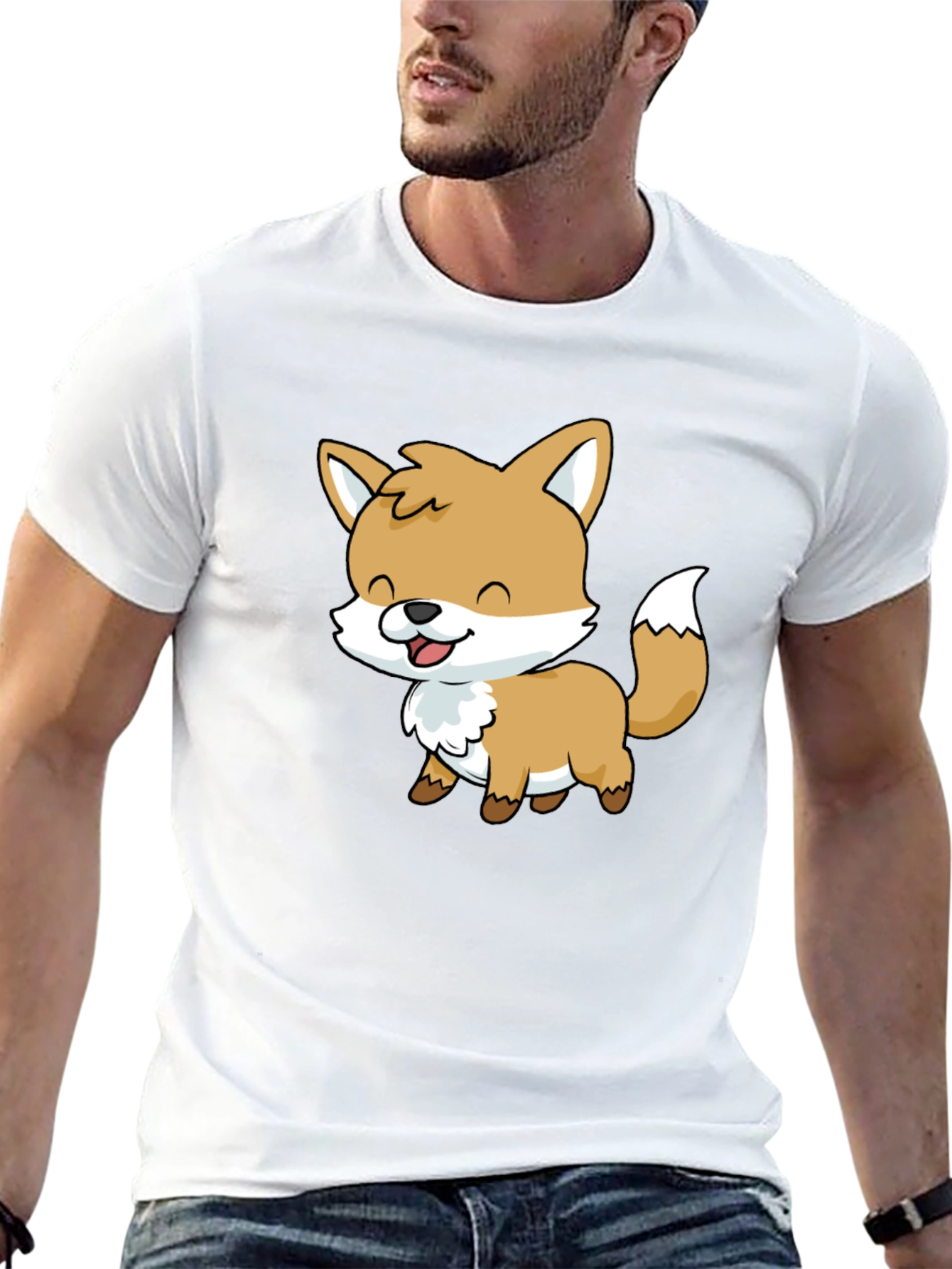 Cute Cartoon Fox Graphic Black T-Shirt