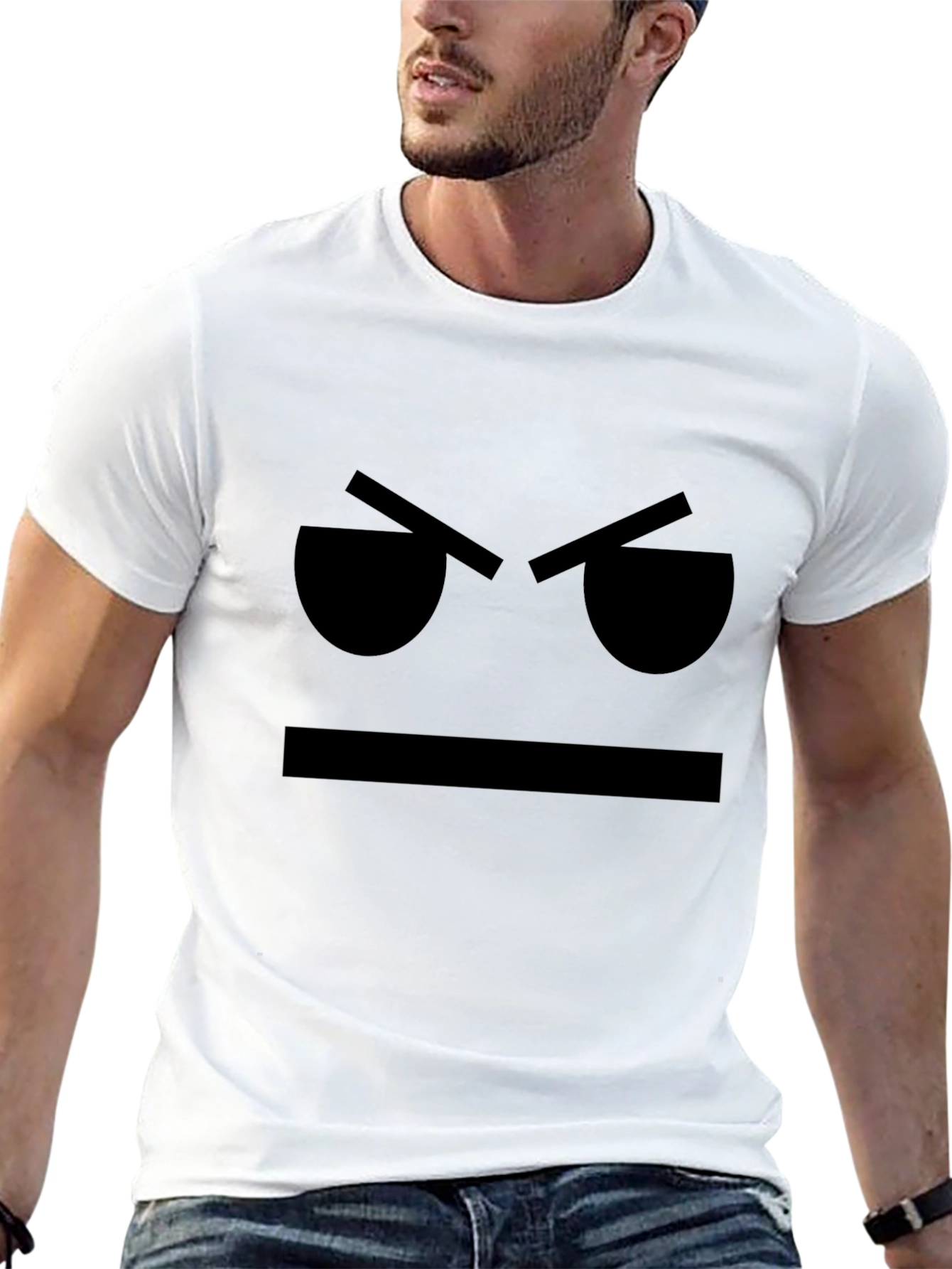Grumpy Face Graphic T-Shirt - Black Cotton Tee