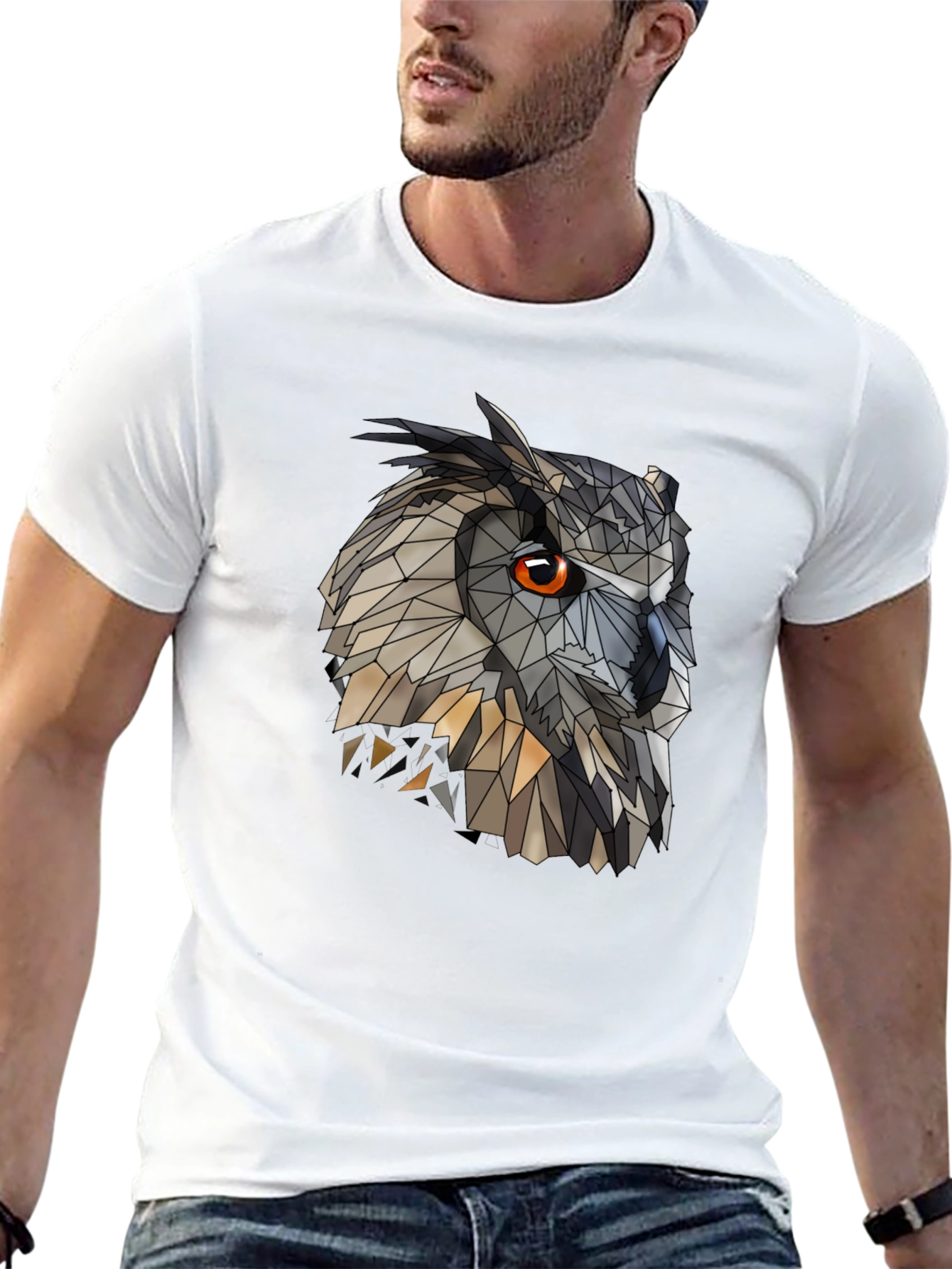 Geometric Owl Graphic Black T-Shirt