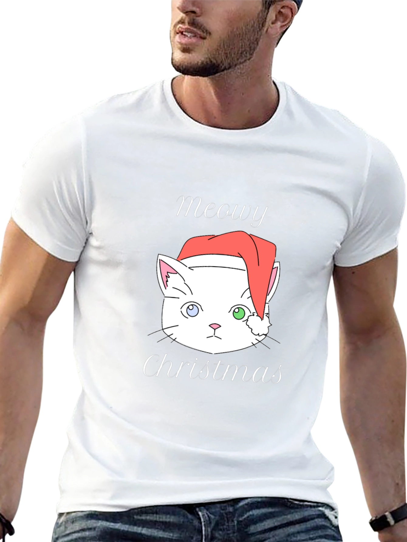 Meowy Christmas Cat T-Shirt - Black