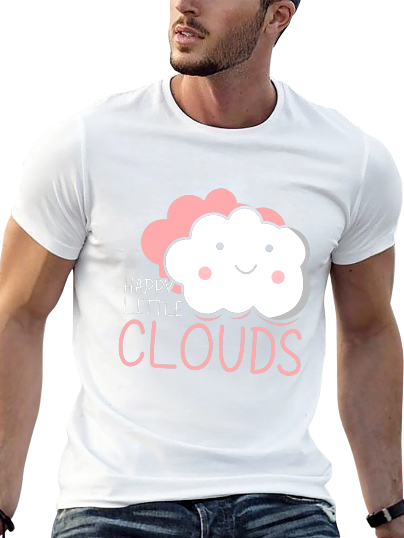 Happy Little Clouds Graphic T-Shirt - Black Cotton Tee