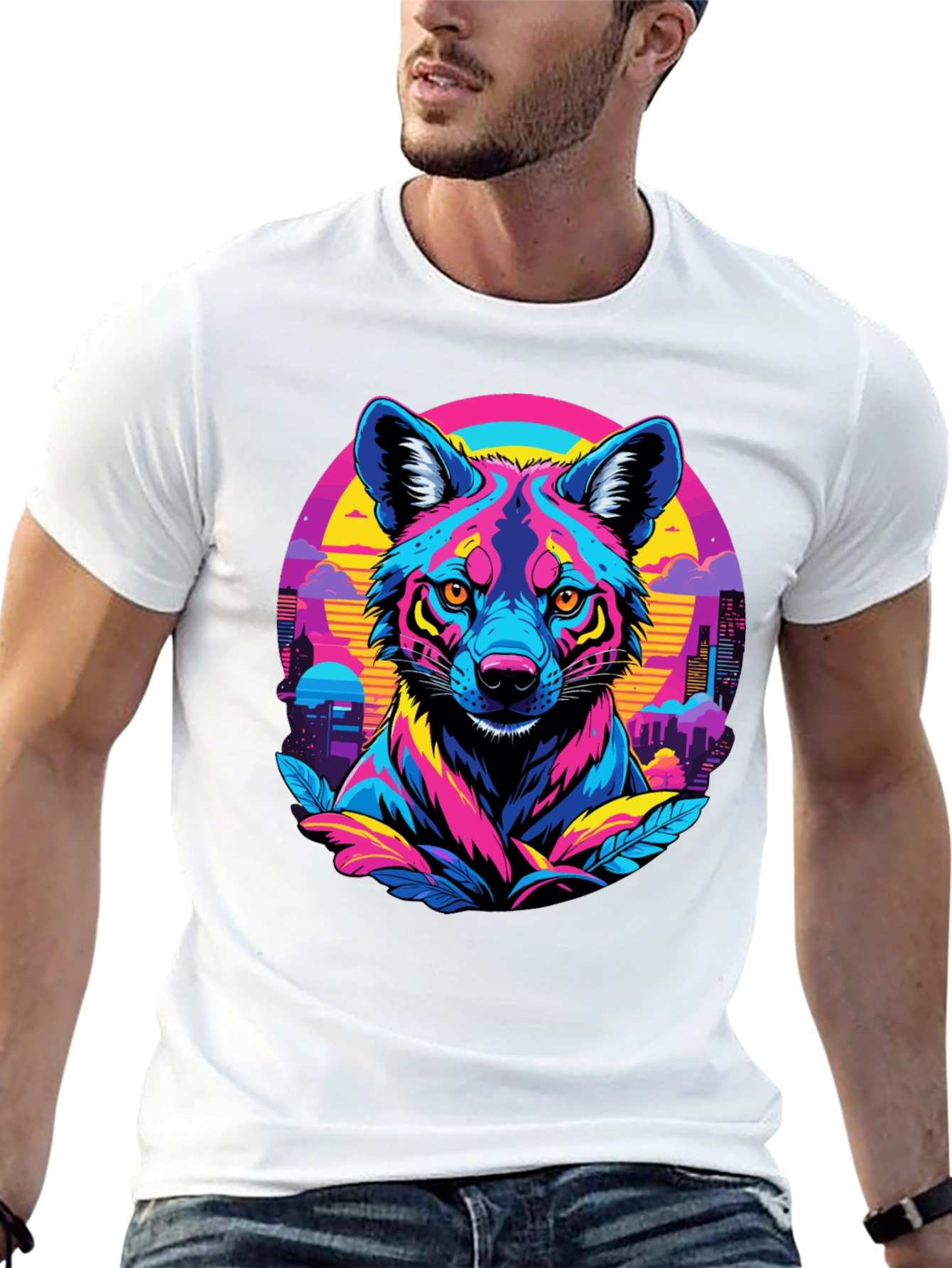 Vibrant Cyberpunk Wolf T-Shirt