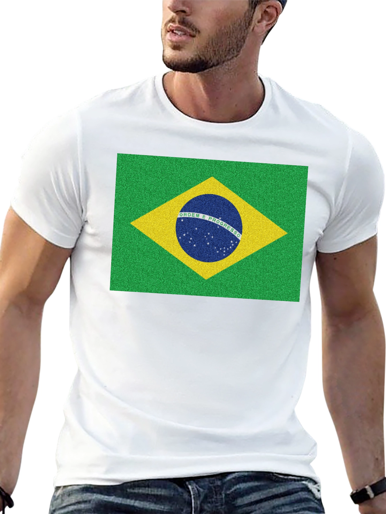 Brazil Flag Graphic Tee - Black Cotton T-Shirt