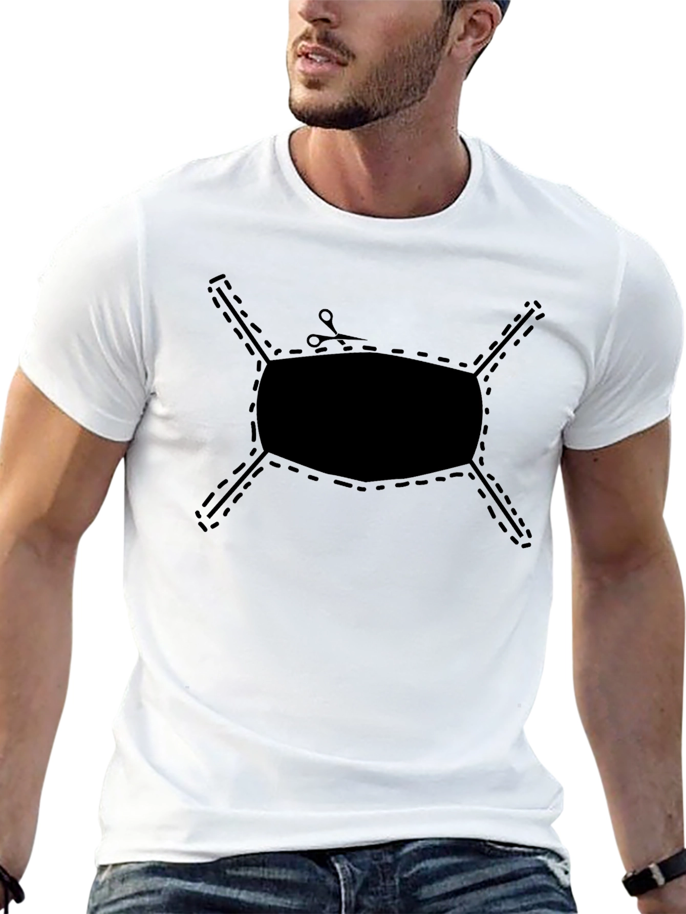Cut-Out Face Mask Graphic Tee - Black