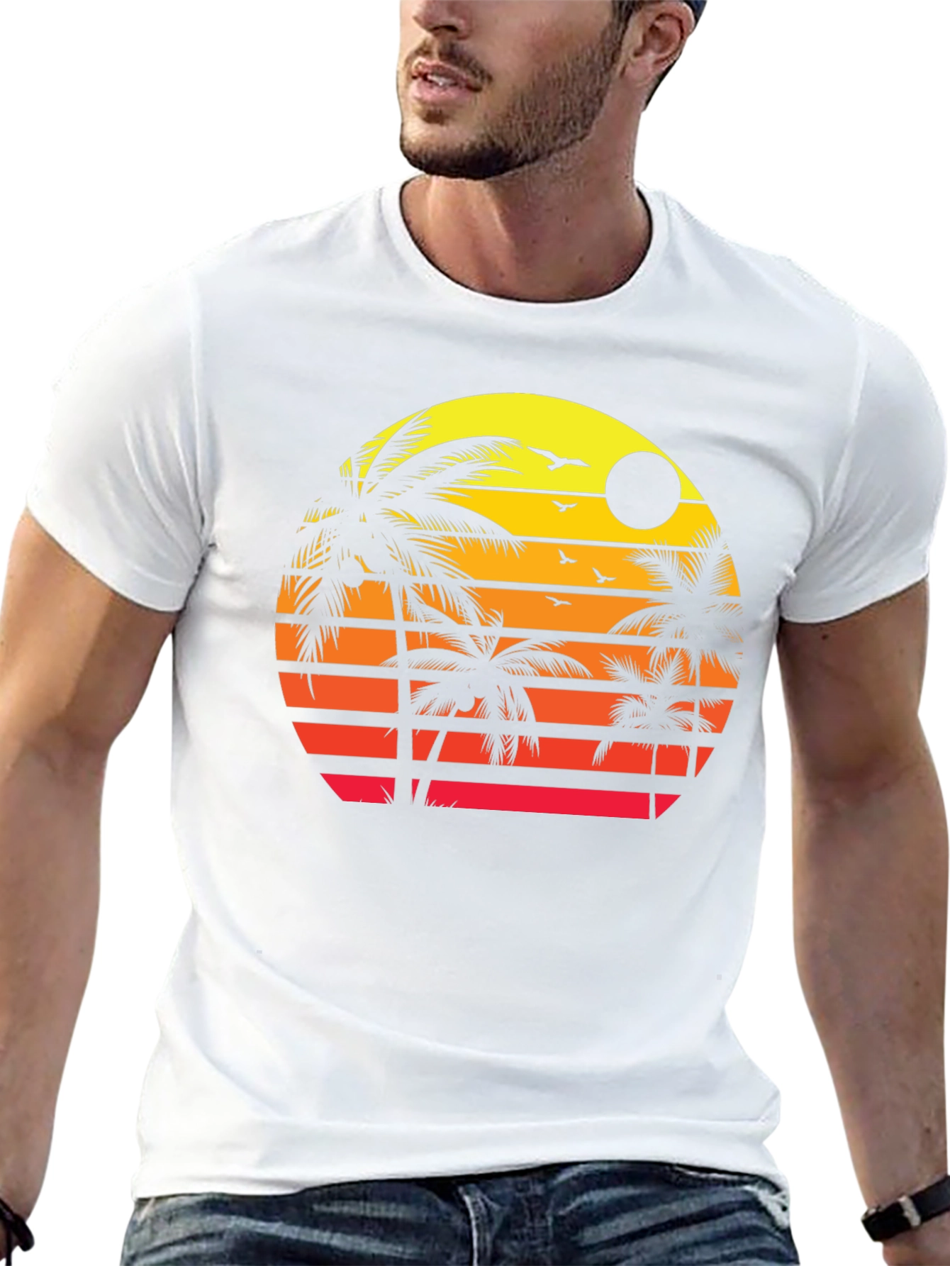 Sunset Palm Tree Graphic T-Shirt - Tropical Vibes