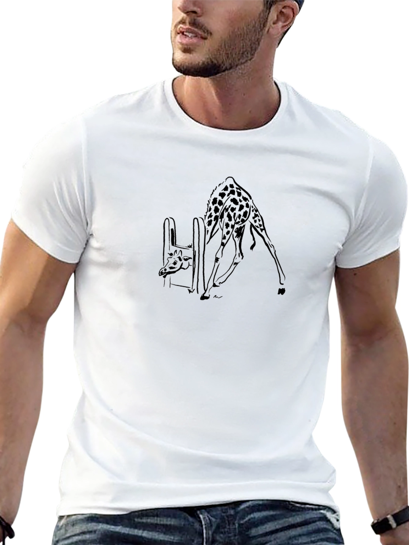 Giraffe Drinking Black T-Shirt