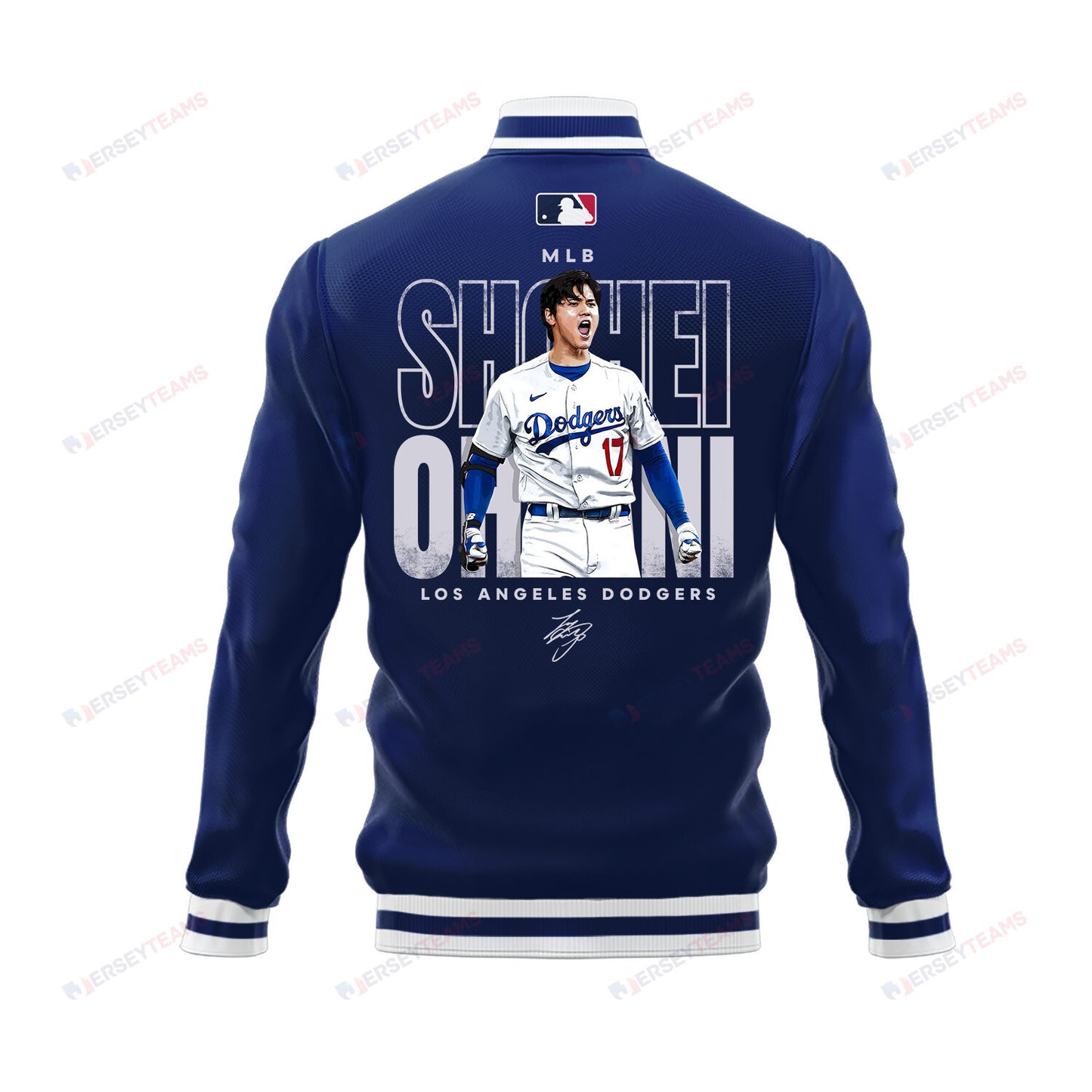 Shohei Ohtani 17 Los Angeles Dodgers Signed Baseball Jacket - Royal - All-Over-Printed Jacket