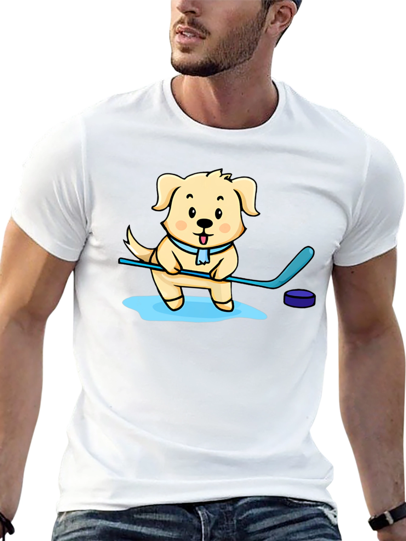 Dog Hockey Player Graphic T-Shirt