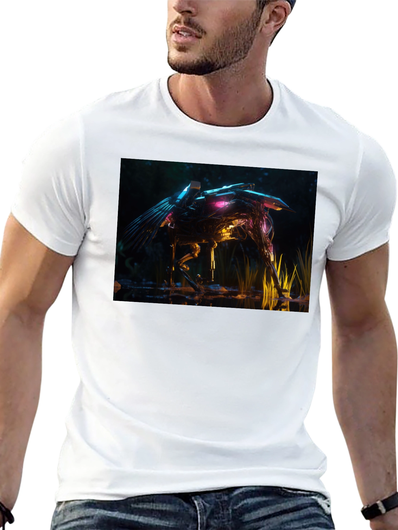 Futuristic Robotic Creature Graphic Tee - Black