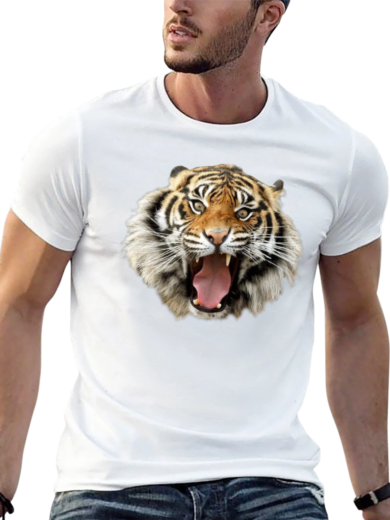 Tiger Face Graphic Print Black T-Shirt