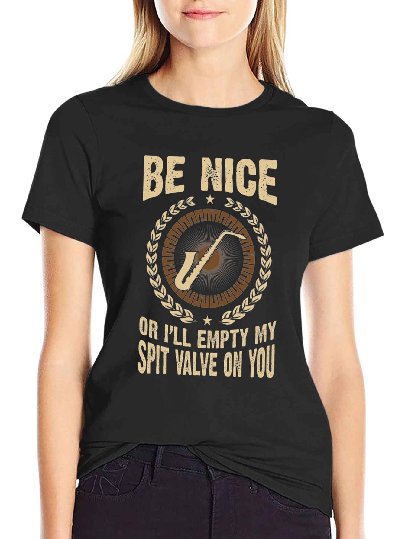 Be Nice Saxophone T-Shirt: Humorous Musician Tee
