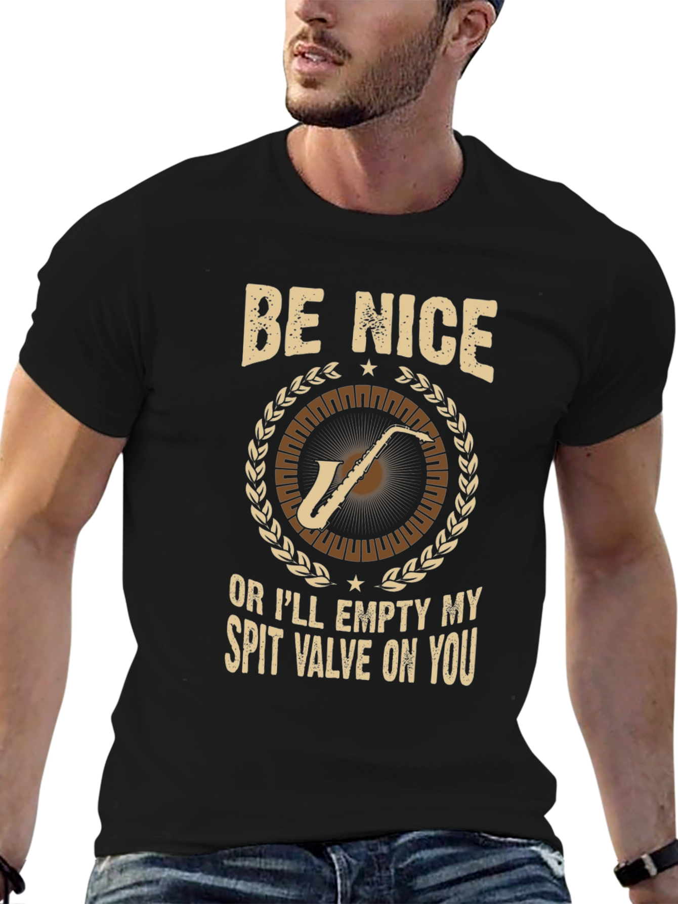 Be Nice Saxophone T-Shirt: Humorous Musician Tee