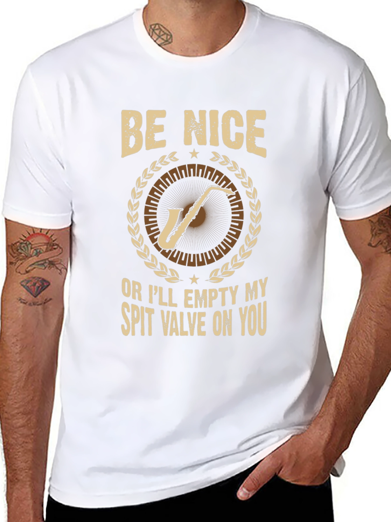 Be Nice Saxophone T-Shirt: Humorous Musician Tee