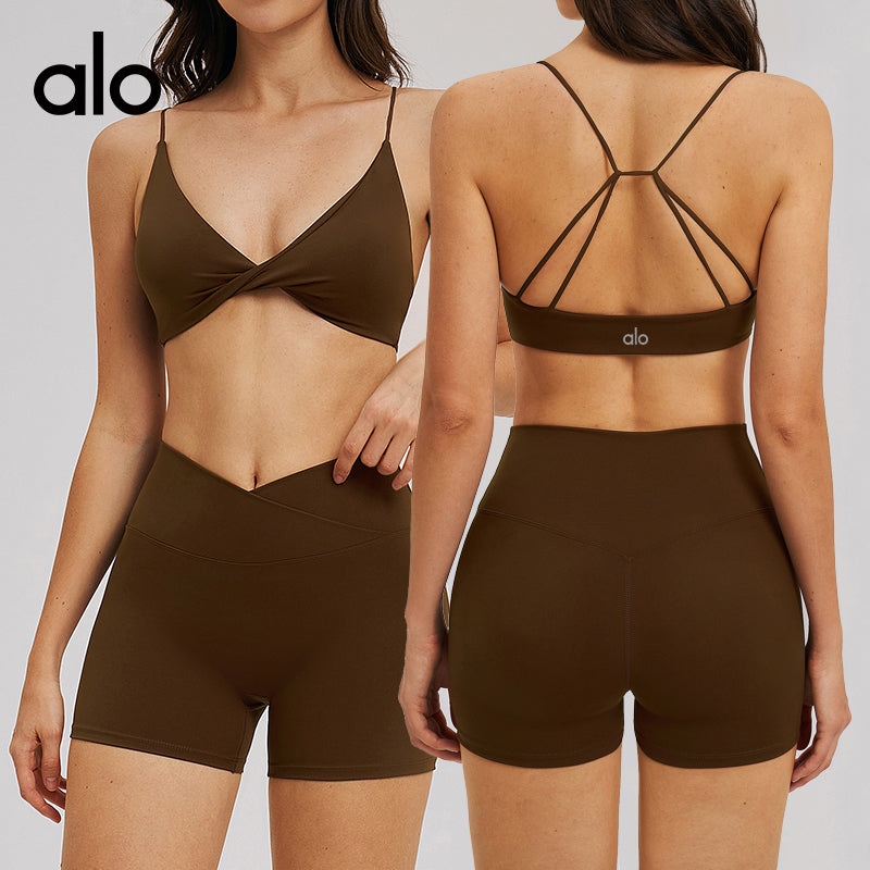 Aloyoga Bare Sensation V-neck Strappy Sexy Back Bra for Casual Sports and Fitness Yoga Underwear