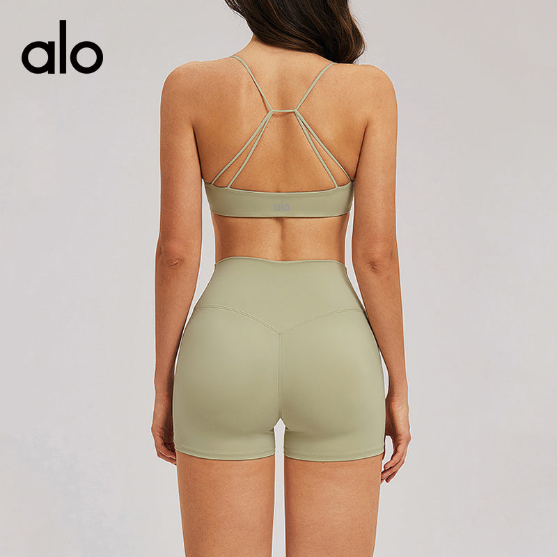 Aloyoga Bare Sensation V-neck Strappy Sexy Back Bra for Casual Sports and Fitness Yoga Underwear