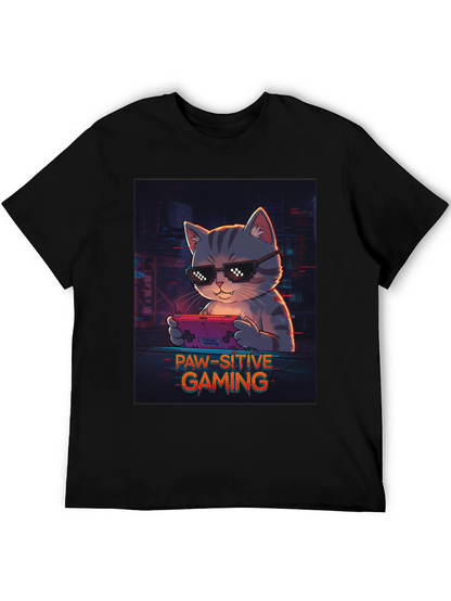 Paw-sitive Gaming T-Shirt - Cool Cat Gamer Tee