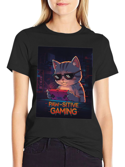 Paw-sitive Gaming T-Shirt - Cool Cat Gamer Tee