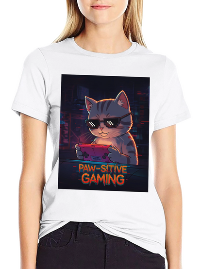 Paw-sitive Gaming T-Shirt - Cool Cat Gamer Tee