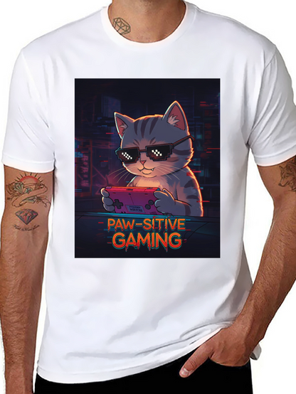 Paw-sitive Gaming T-Shirt - Cool Cat Gamer Tee