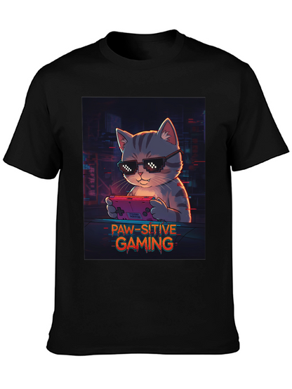 Paw-sitive Gaming T-Shirt - Cool Cat Gamer Tee