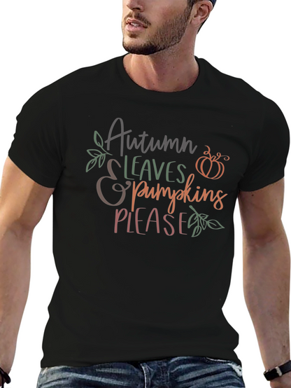 Autumn Leaves & Pumpkins Please Graphic T-Shirt