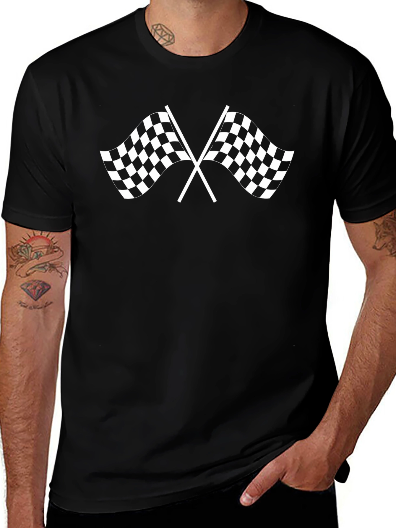 Racing Flag Graphic Tee - Black Cotton T-Shirt