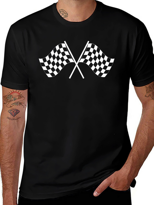 Racing Flag Graphic Tee - Black Cotton T-Shirt