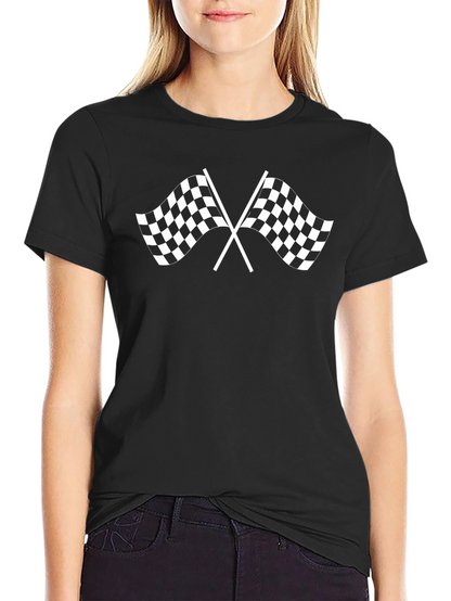 Racing Flag Graphic Tee - Black Cotton T-Shirt