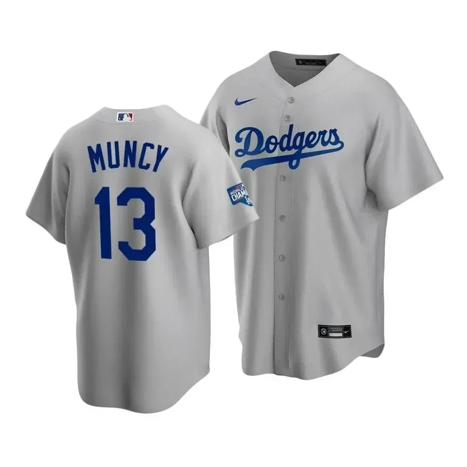 Men's Los Angeles Dodgers Max Muncy 13 2020 World Series Champions Gray Alternate Jersey