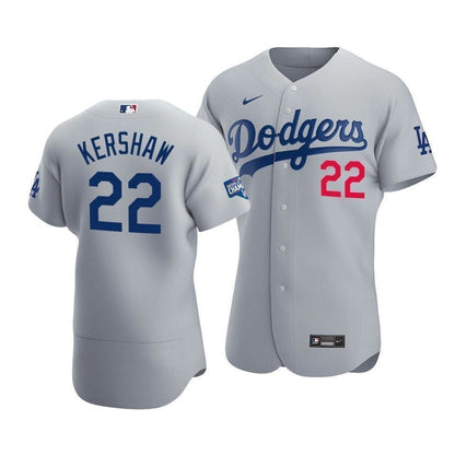 Men's Los Angeles Dodgers Clayton Kershaw 22 2020 World Series Champions Alternate Jersey Gray