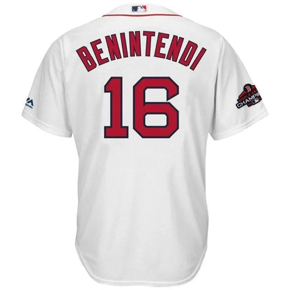 Andrew Benintendi Boston Red Sox 2018 World Series Champions Team Logo Player Jersey - White