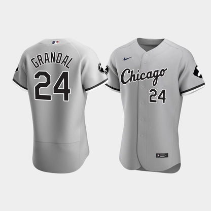 Men's Chicago White Sox Yasmani Grandal 24 Gray MR Patch Player Jersey Jersey