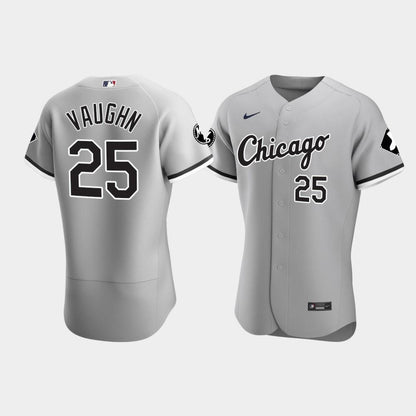 Men's Chicago White Sox Andrew Vaughn 25 Gray MR Patch Player Jersey Jersey